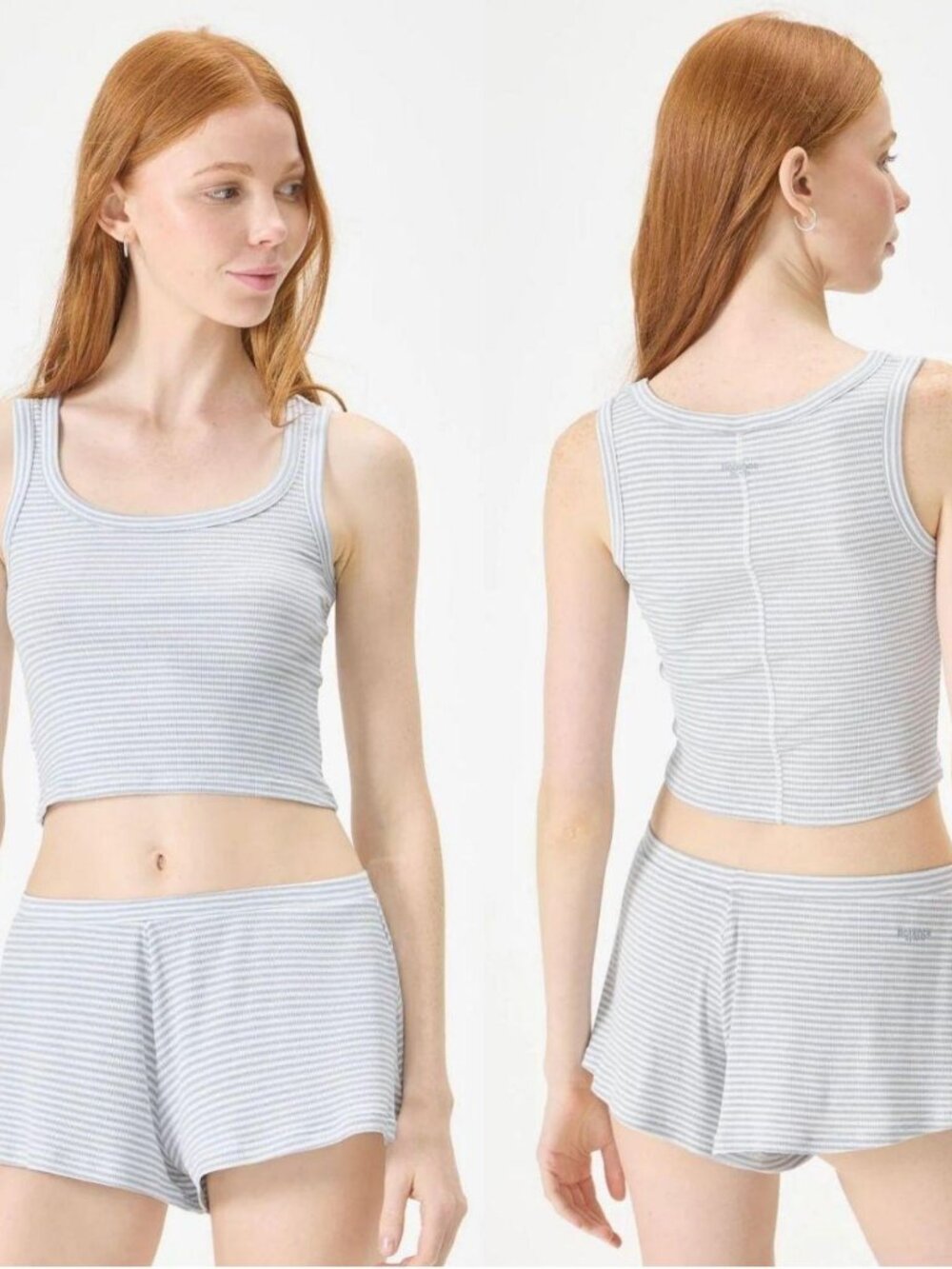 Florence by Mills Grey Striped Ribbed Knit Cropped Racerback Tank Top XXL